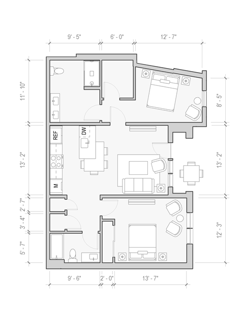 a floor plan of a small house with a kitchen and a living room